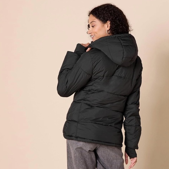 NWT Heavyweight Long Sleeve Hooded Puffer Coat S Burgundy - Picture 3 of 6